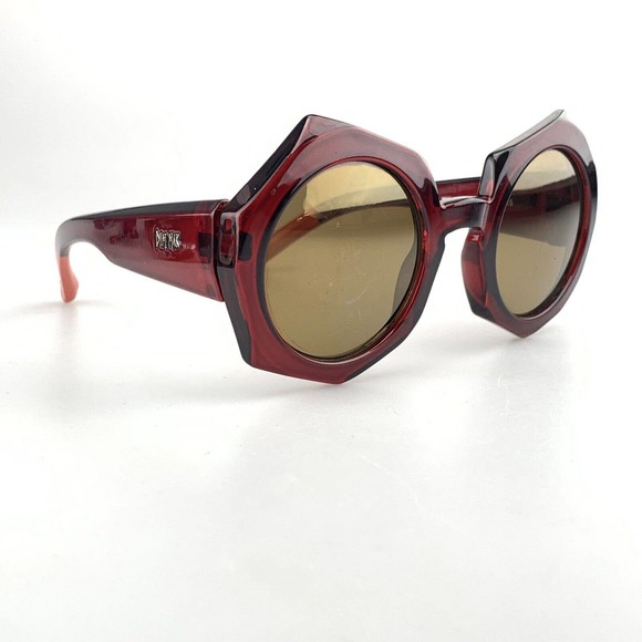 DIM MAK Sunglasses mod. LGHT/YRS Red Octagon Gold Mirrored Oversized Shades - Picture 2 of 9